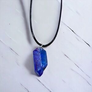 BLUE ANGEL AURA QUARTZ PENDANT ACTIVATED REIKI HEALING NECKLACE